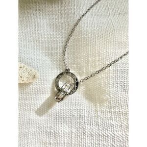 Roman numeral double ring pendant necklace ￼￼